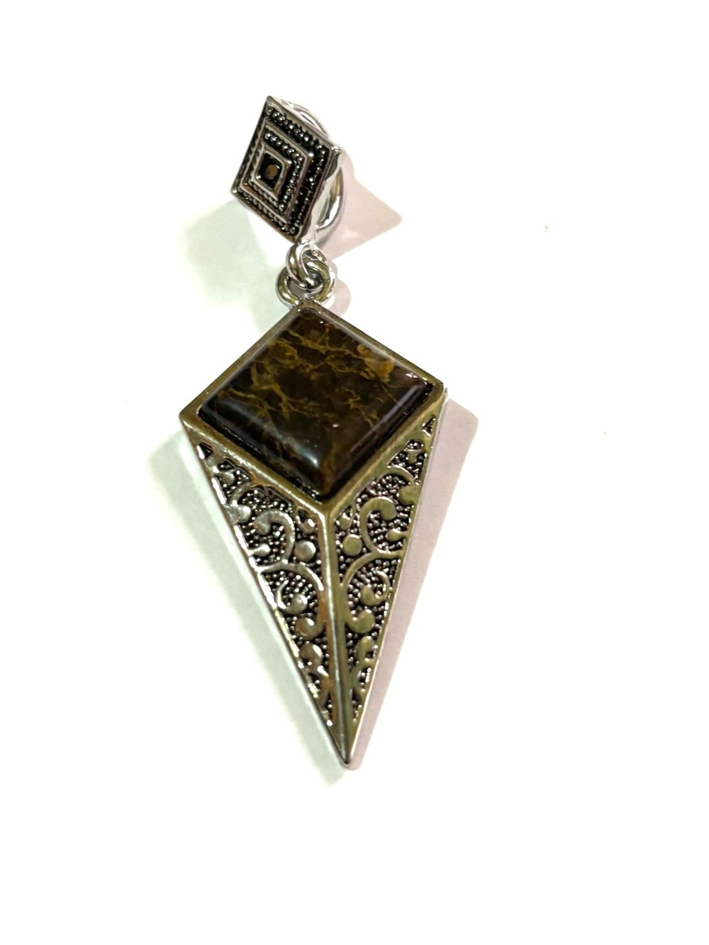 Vintage Silver-Tone Pendant with Brown Stone